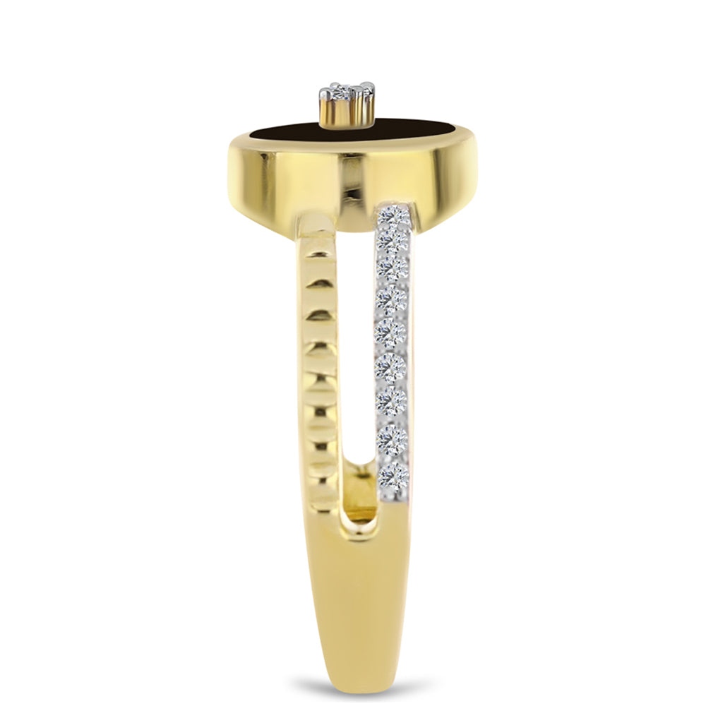 Anillo de Plata Bañada en Oro con Ónix Negro y Topacio Blanco