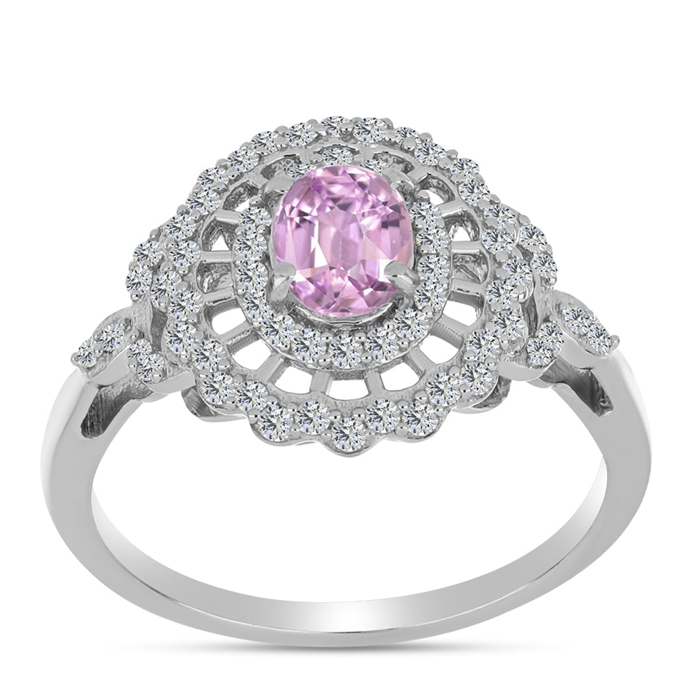 Anillo de Plata con Kunzita de Pala y Topacio Blanco