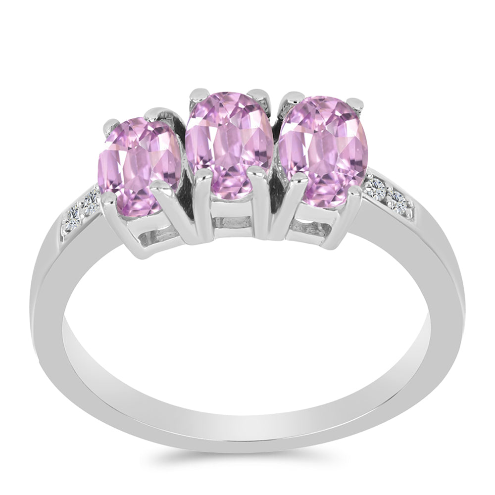 Anillo de Plata con Kunzita de Pala y Topacio Blanco