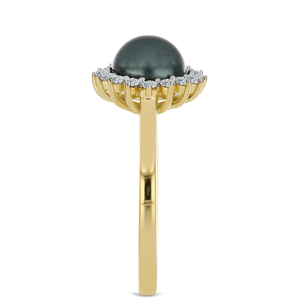 Anillo de Plata Bañada en Oro con Perla de río Tahiti verde ilusión y Topacio Blanco