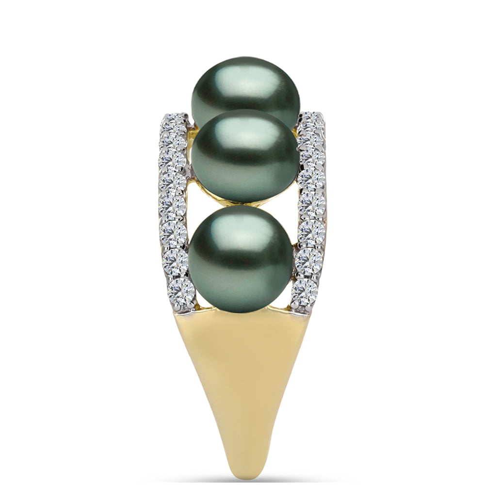 Anillo de Plata Bañada en Oro con Perla de río Tahiti verde ilusión y Topacio Blanco
