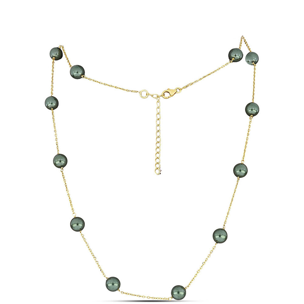 Collar de Plata Bañada en Oro con Perla de río Tahiti verde ilusión