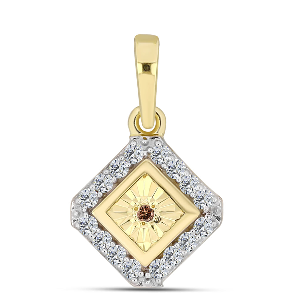 Colgante de Plata Bañada en Oro con Diamante Cognac y Topacio Blanco