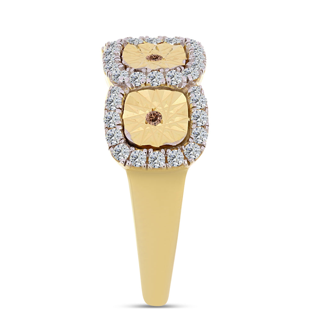 Anillo de Plata Bañada en Oro con Diamante Cognac y Topacio Blanco