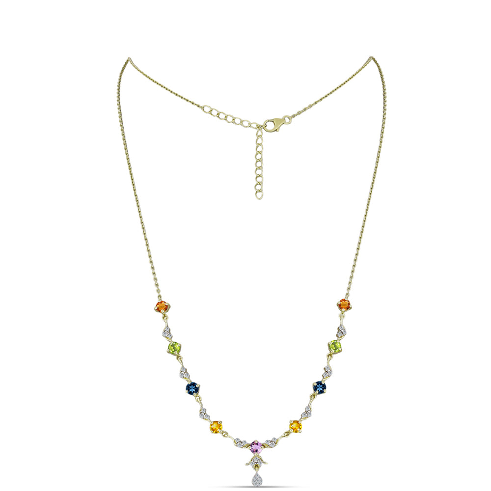 Collar de Plata Bañada en Oro con Zafiro Arco Iris y Topacio Blanco