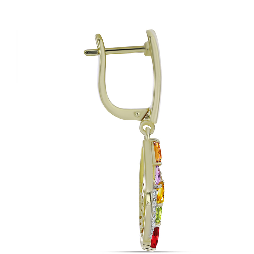 Pendientes de Plata Bañada en Oro con Zafiro Arco Iris y Topacio Blanco