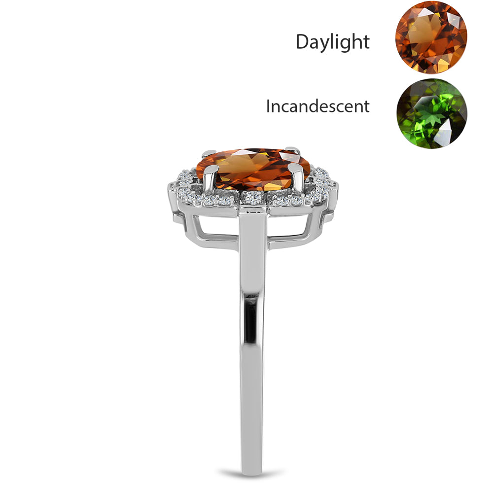 Anillo de Plata con Zultanita de Anatolia certificado y cultivado en laboratorio y Topacio Blanco