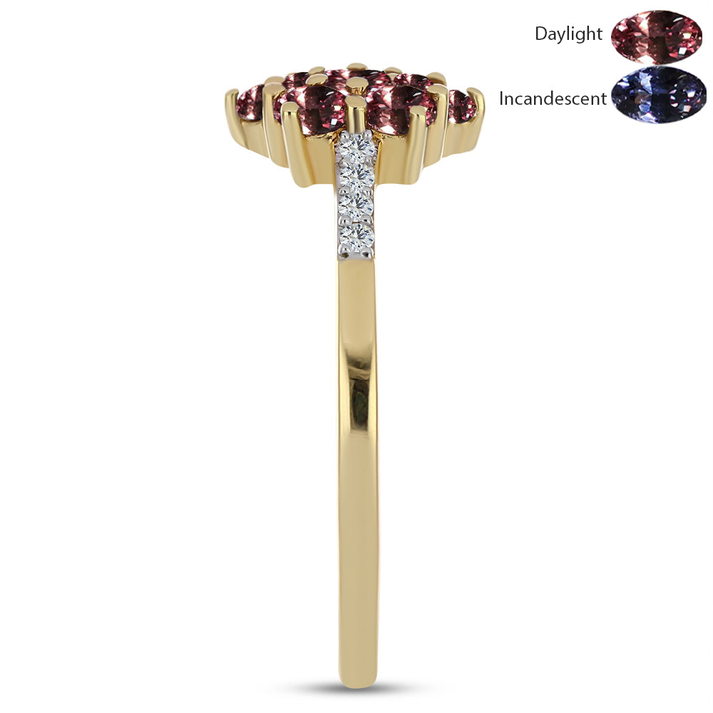 Anillo de Plata Bañada en Oro con Granate Multicolor de Tsivory y Topacio Blanco