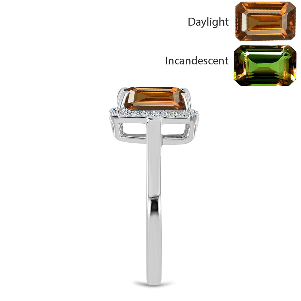 Anillo de Plata con Zultanita de Anatolia certificado y cultivado en laboratorio y Topacio Blanco