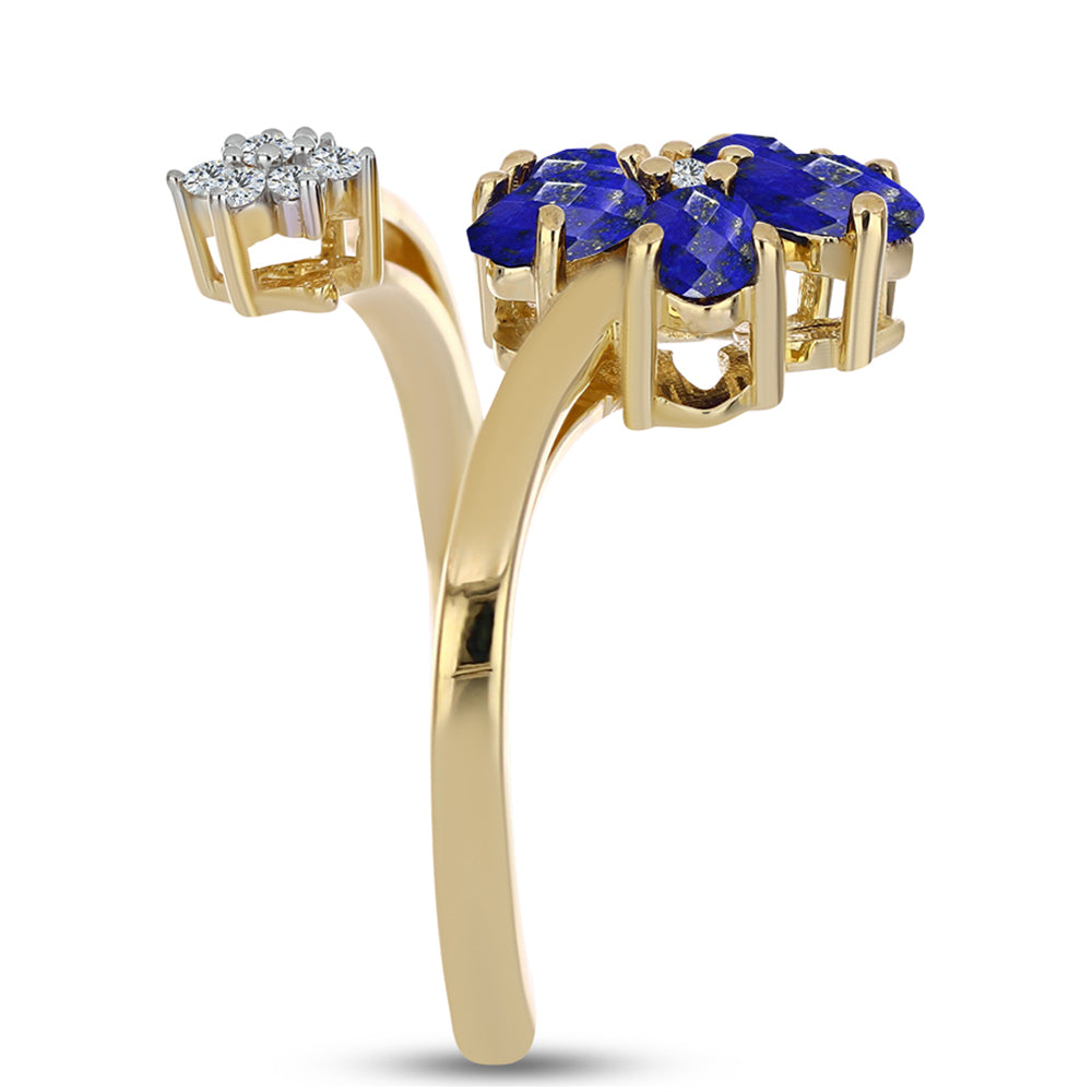 Anillo de Plata Bañada en Oro con Lapislázuli y Topacio Blanco