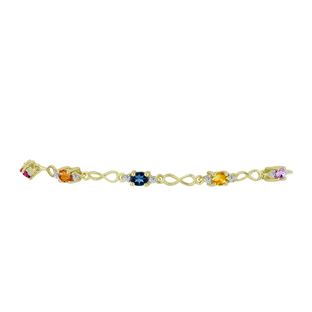 Pulsera de Plata Bañada en Oro con Zafiro Arco Iris y Topacio Blanco