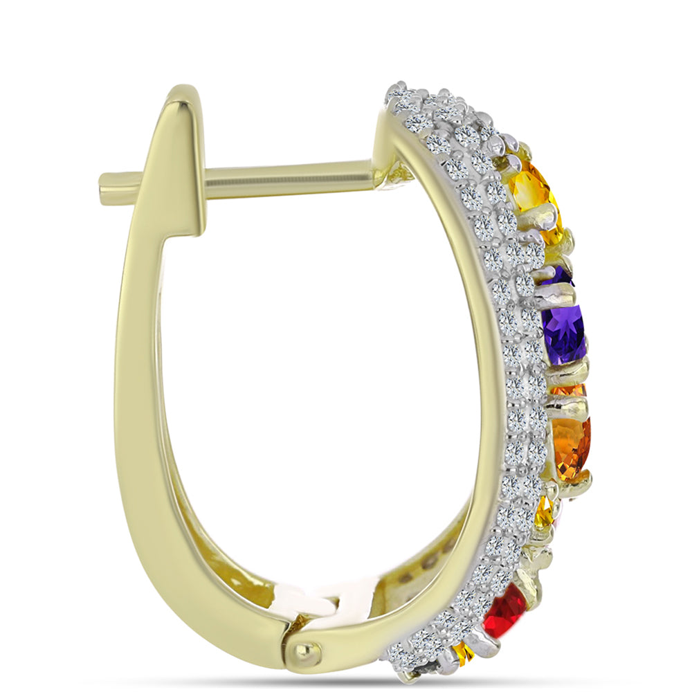 Pendientes de Plata Bañada en Oro con Zafiro Arco Iris y Topacio Blanco