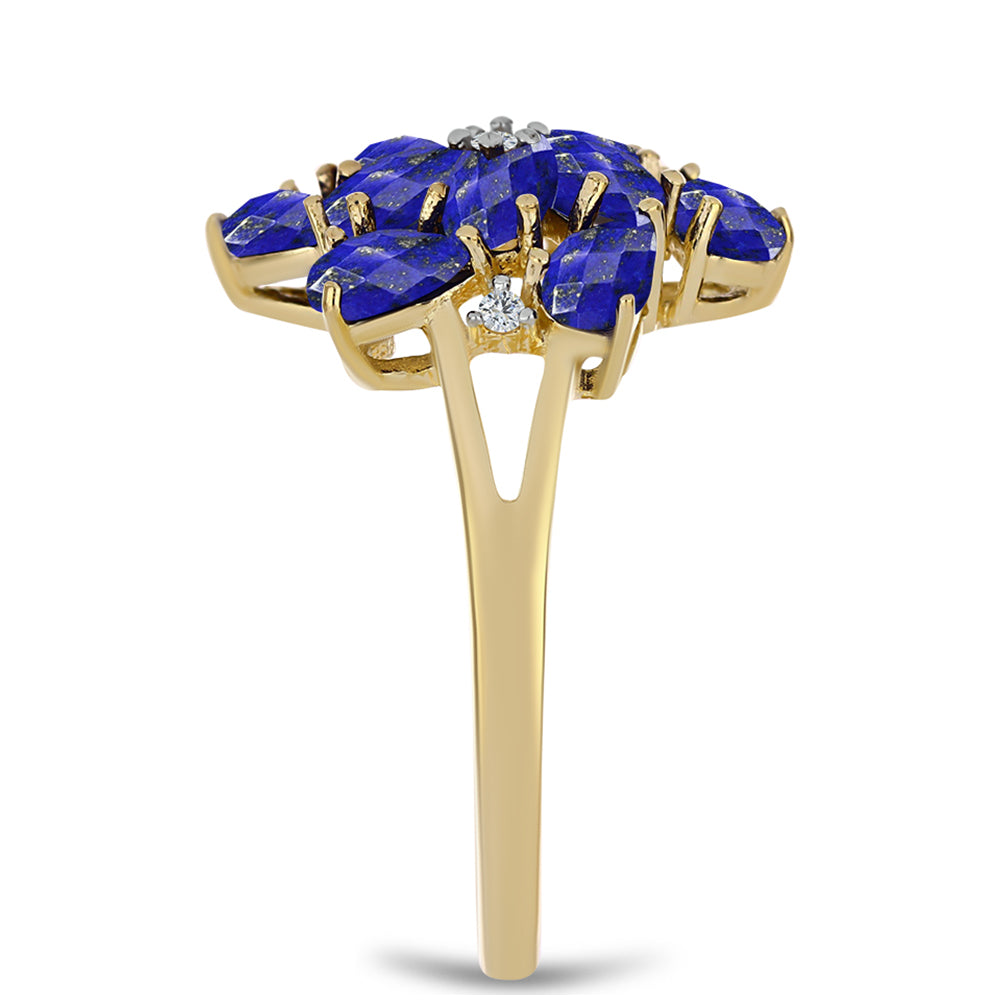 Anillo de Plata Bañada en Oro con Lapislázuli y Topacio Blanco