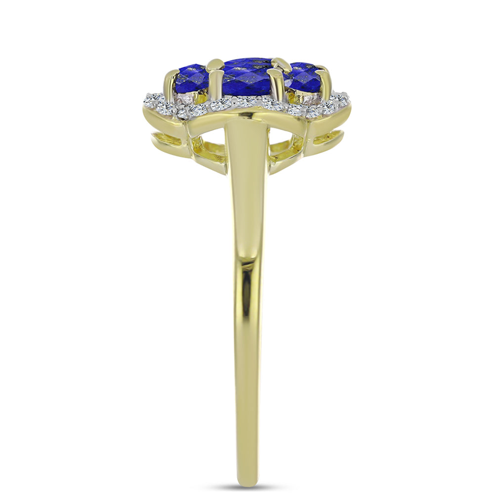 Anillo de Plata Bañada en Oro con Lapislázuli y Topacio Blanco