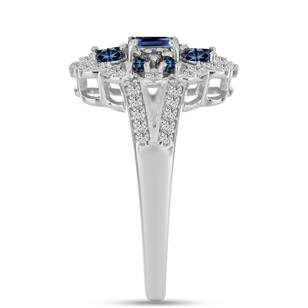 Anillo de Plata con Moisanita "Púrpura Imperial" y Topacio Blanco