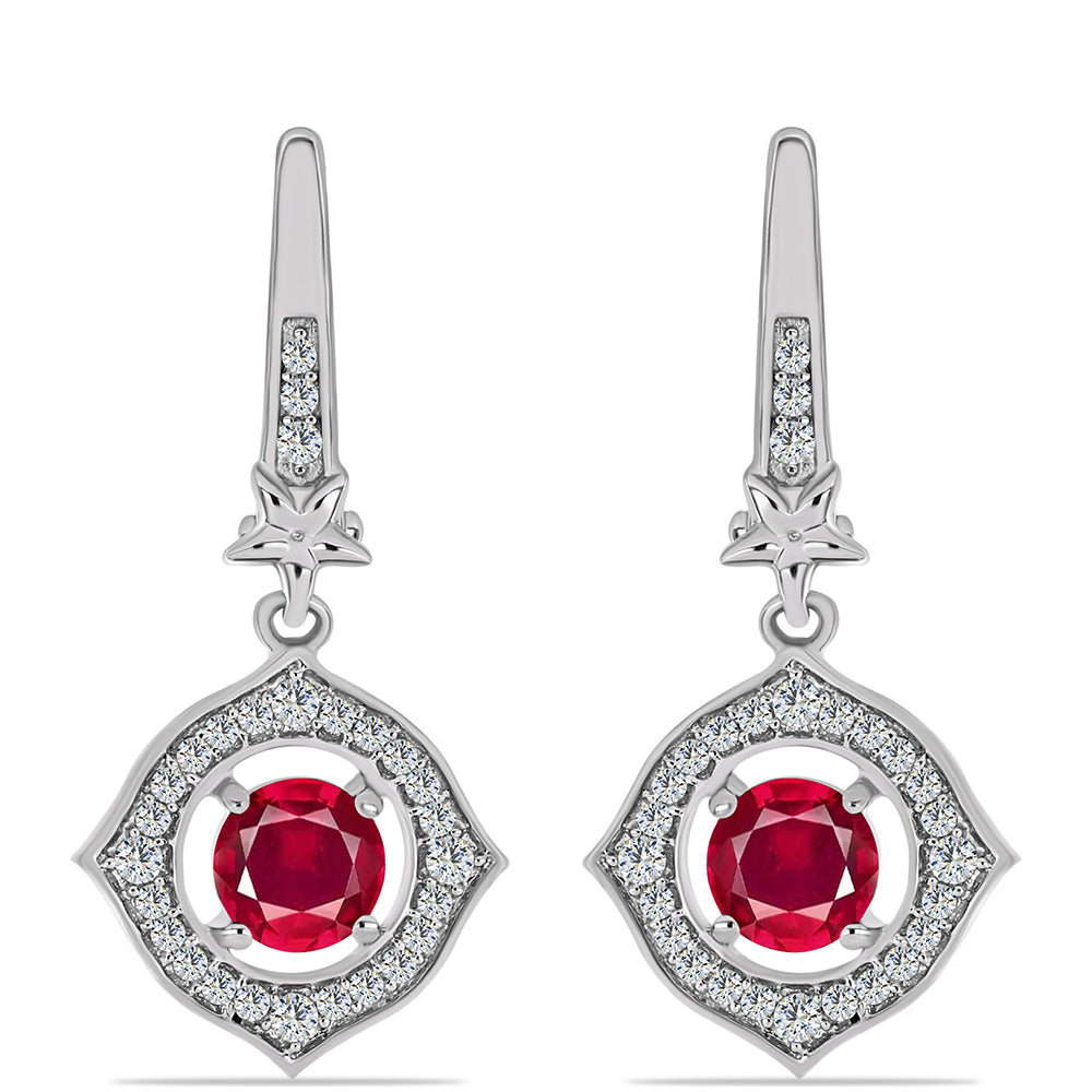 Pendientes de Plata con Rubí de Madagascar y Topacio Blanco