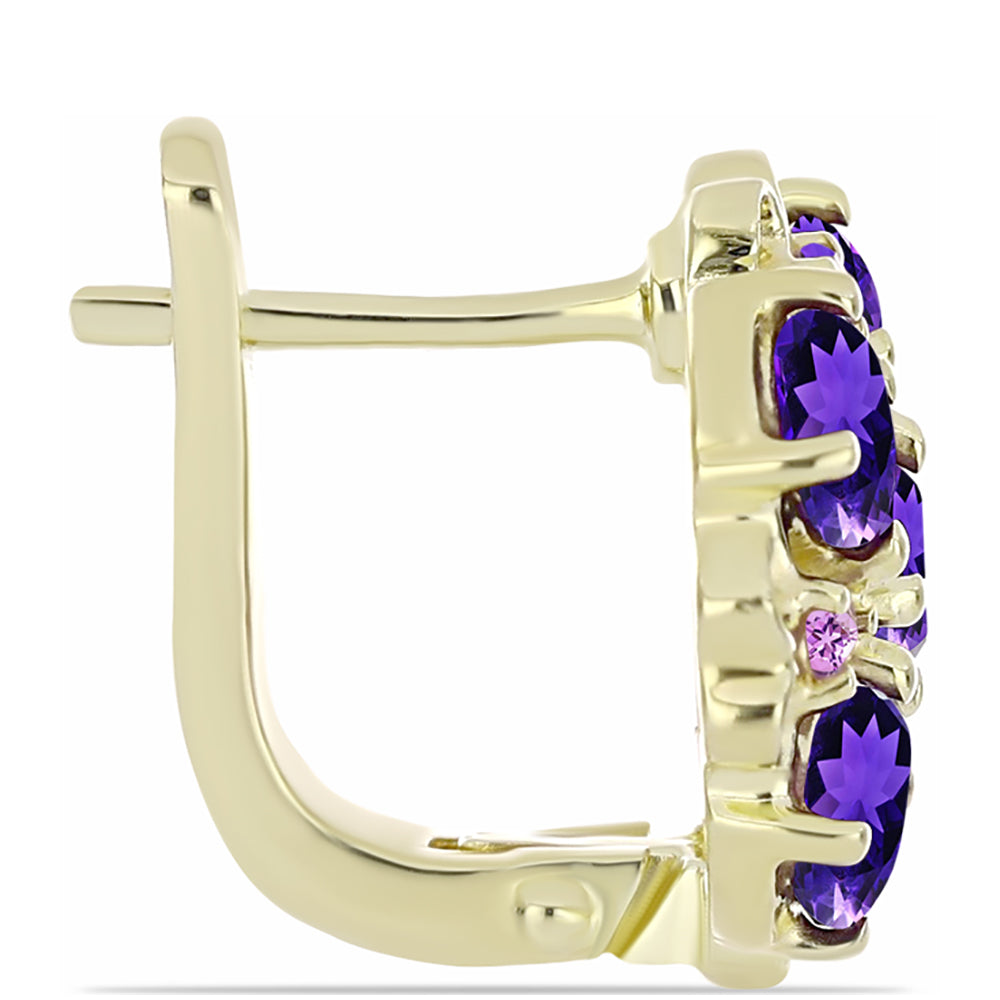 Pendientes de Plata Bañada en Oro con Amatista de Marruecos y Amatista de Brasil