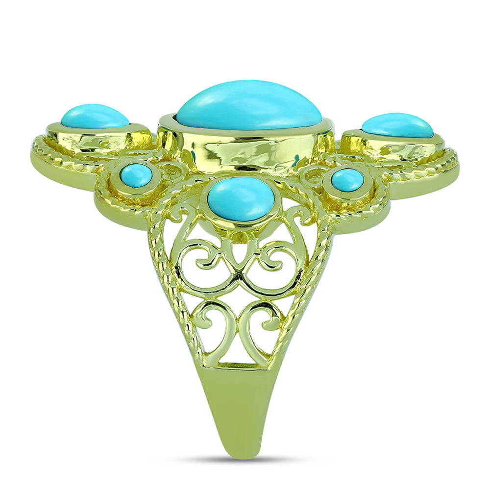 Anillo de Plata Bañada en Oro con Turquesa Bella Durmiente