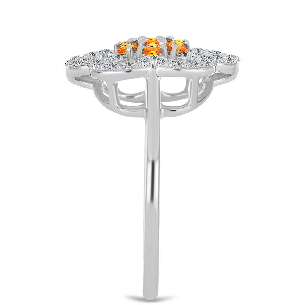 Anillo de Plata con Zafiro Padparadscha y Topacio Blanco