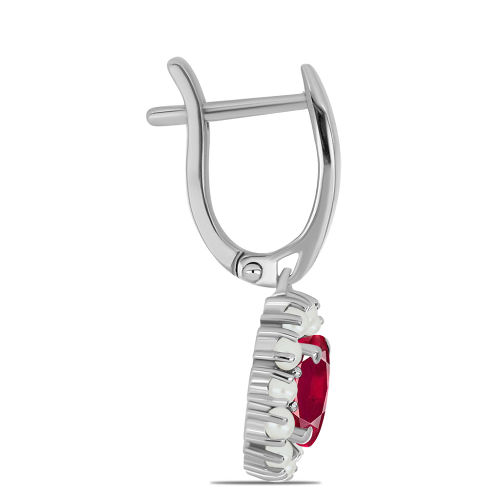 Pendientes de Plata con Rubí de Madagascar y Perla blanca de agua dulce