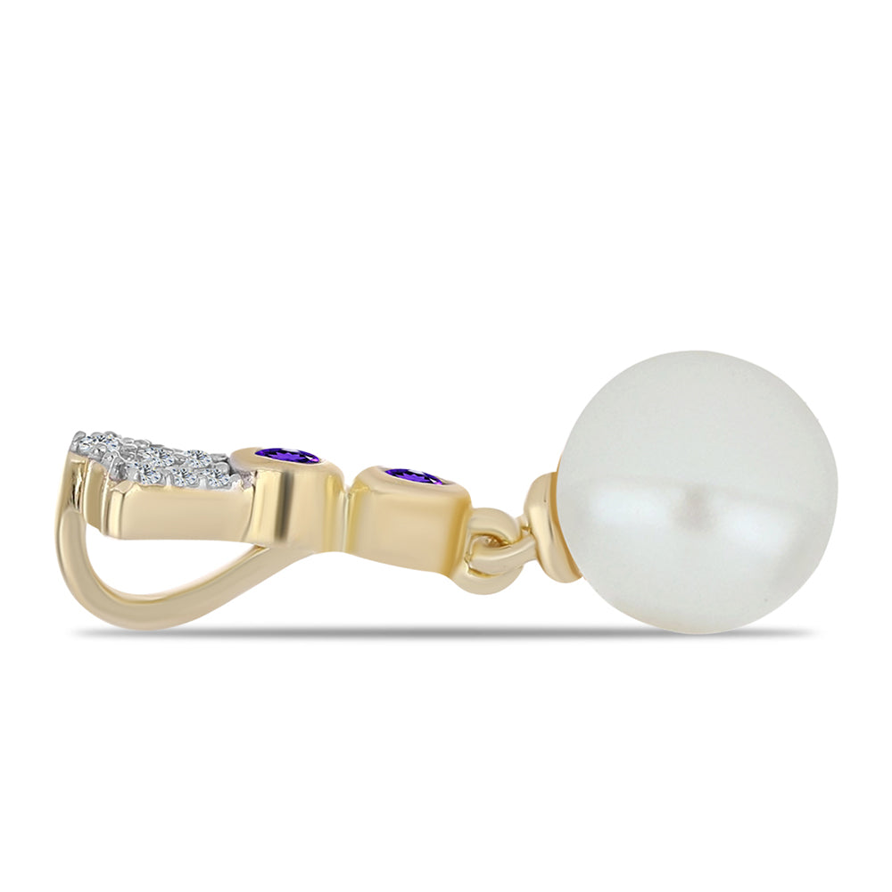 Colgante de Plata Bañada en Oro con Amatista de Marruecos y Perla blanca de agua dulce