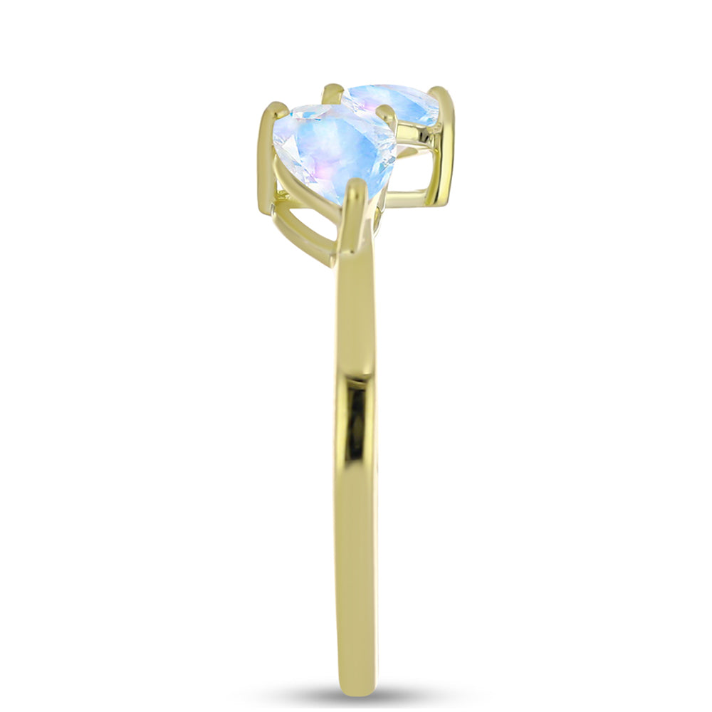 Anillo de Plata Bañada en Oro con Piedra Lunar Arco Iris y Topacio Blanco