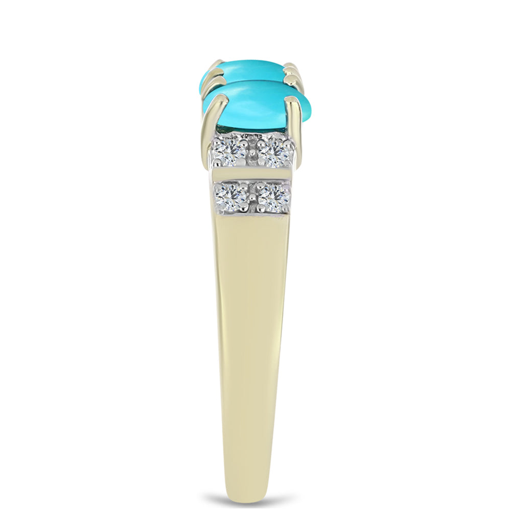 Anillo de Plata Bañada en Oro con Turquesa Bella Durmiente y Topacio Blanco