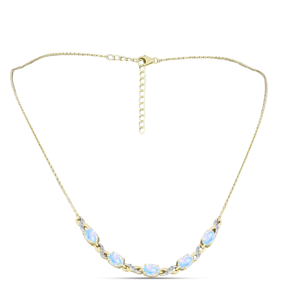 Collar de Plata Bañada en Oro con Piedra Lunar Arco Iris y Topacio Blanco