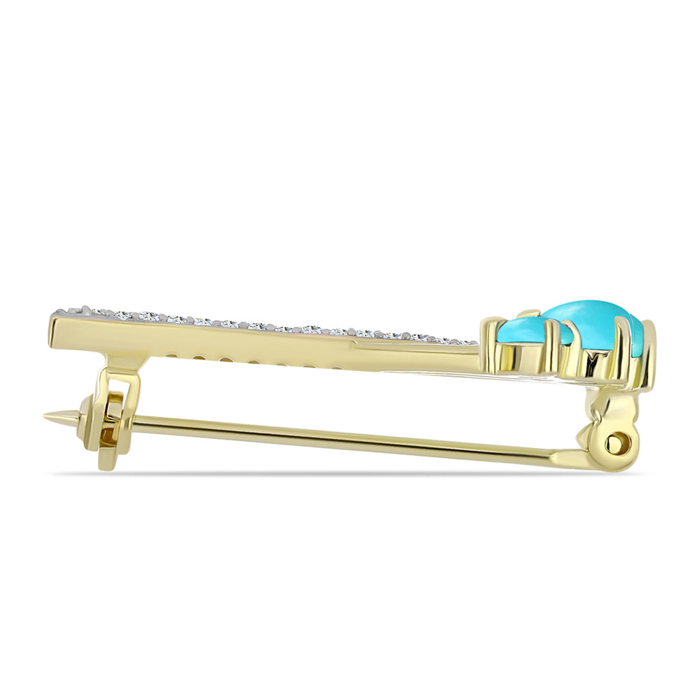 Broche de Plata Bañada en Oro con Turquesa Bella Durmiente y Topacio Blanco