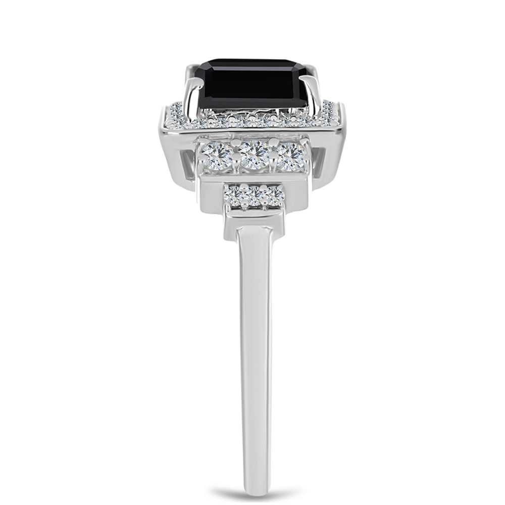 Anillo de Plata con Obsidiana y Topacio Blanco