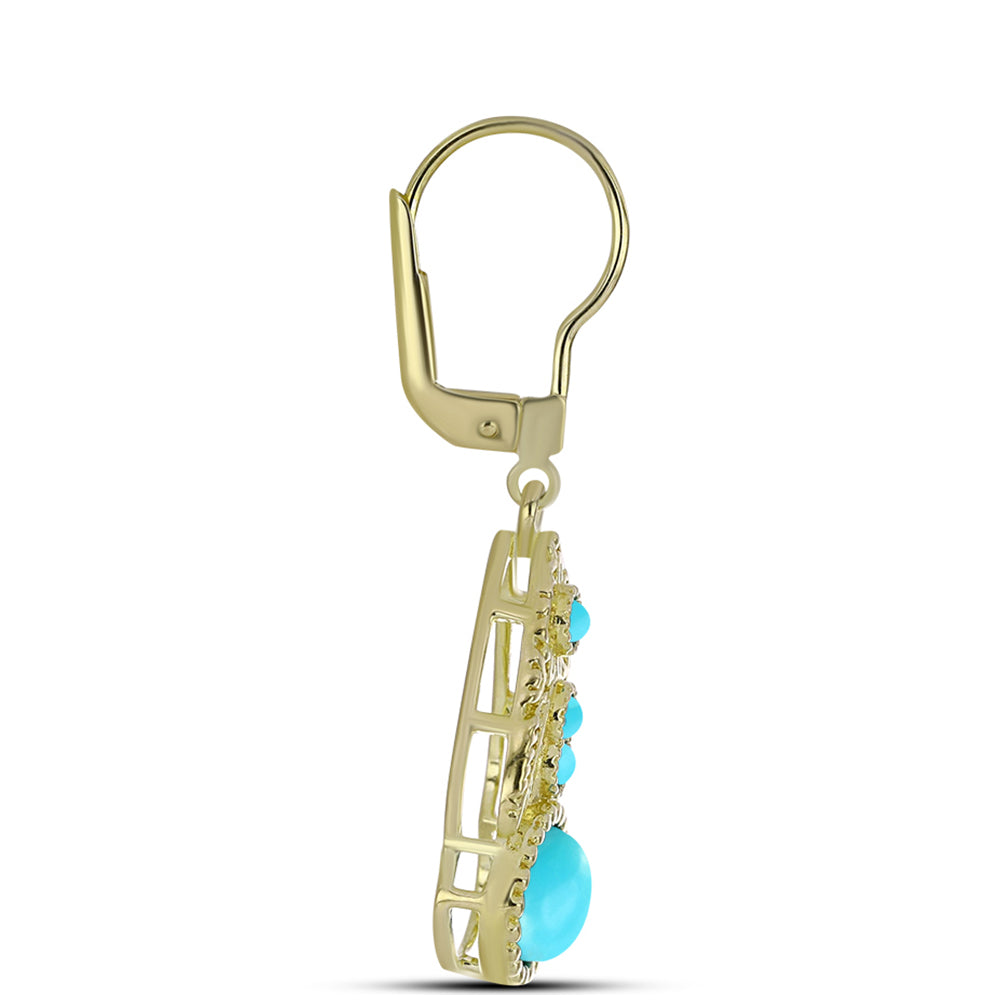 Pendientes de Plata Bañada en Oro con Turquesa Bella Durmiente