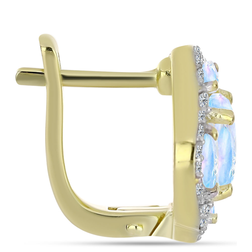 Pendientes de Plata Bañada en Oro con Piedra Lunar Arco Iris
