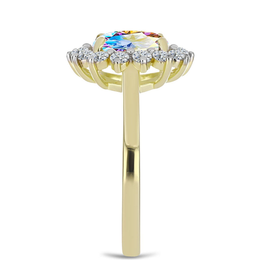 Anillo de Plata Bañada en Oro con Moisanita hielo y Topacio Blanco