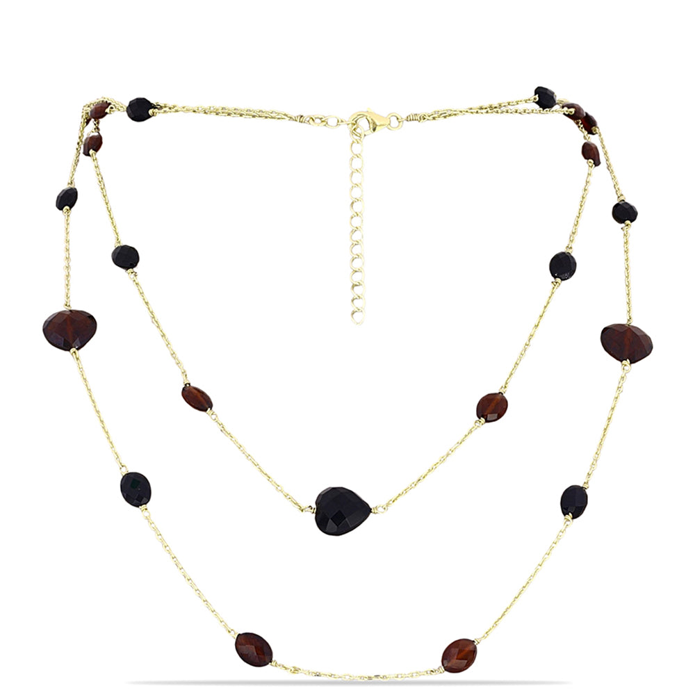Collar de Plata Bañada en Oro con Granate Barton y Ónix Negro