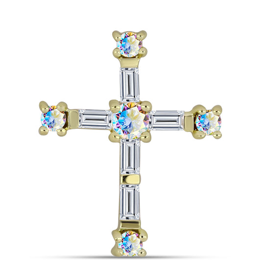 Cruz Colgante de Plata Bañada en Oro con Moisanita hielo y Zircón Blanco