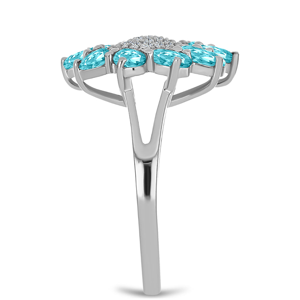 Anillo de Plata con Cuarzo Paraiba y Topacio Blanco