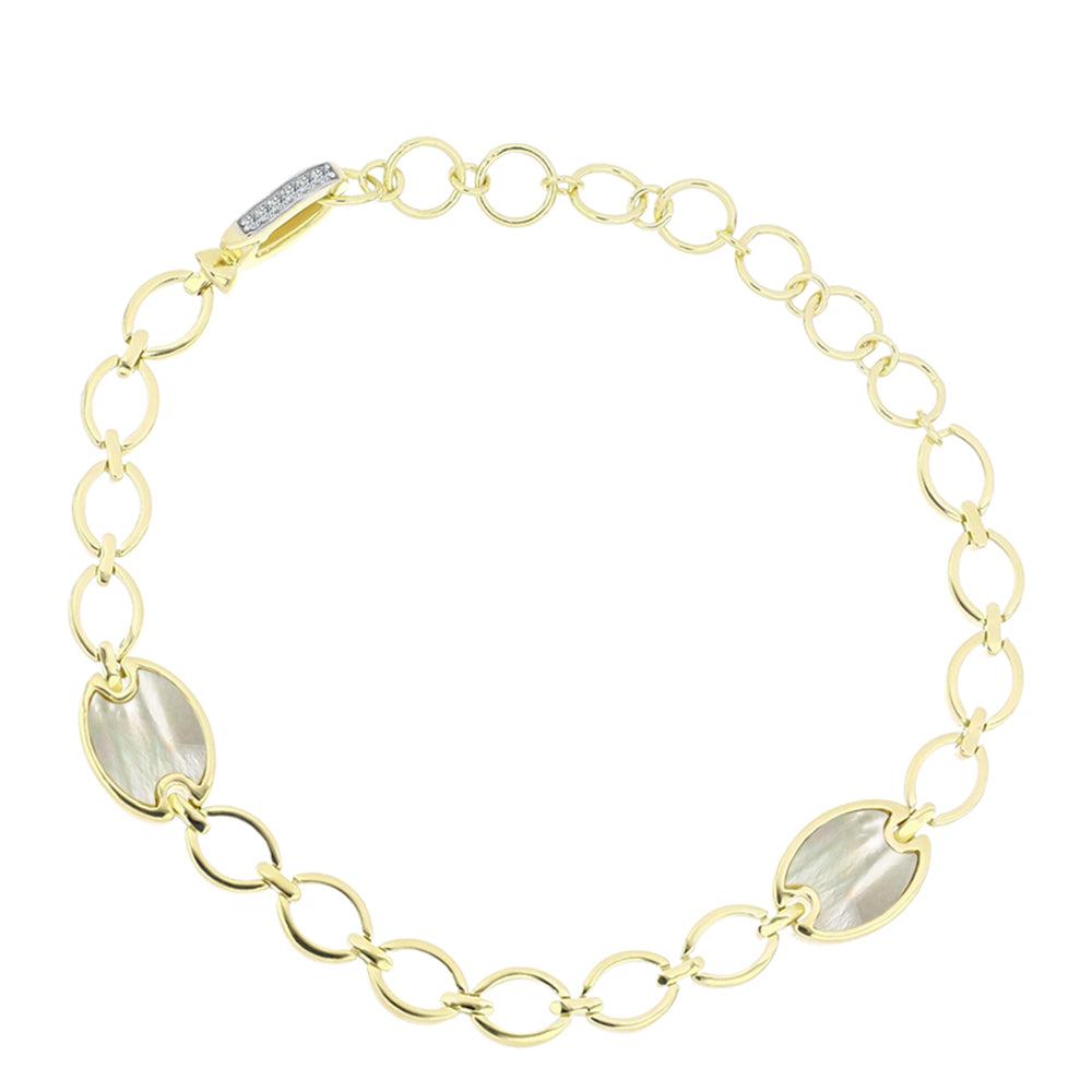 Pulsera de Plata Bañada en Oro con Madreperla y Topacio Blanco