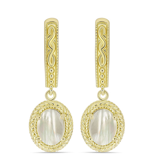 Pendientes de Plata Bañada en Oro con Madreperla