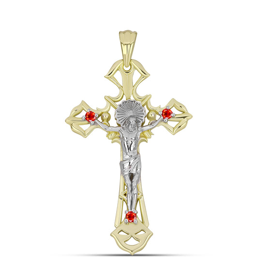 Cruz Colgante de Plata Bañada en Oro con Ópalo Rojo etíope de Lega Dembi