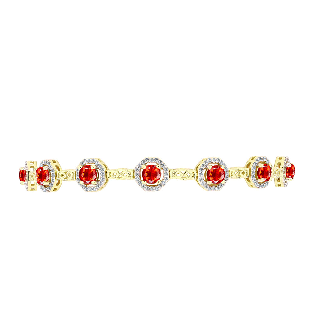 Pulsera de Plata Bañada en Oro con Ópalo Rojo etíope de Lega Dembi y Topacio Blanco