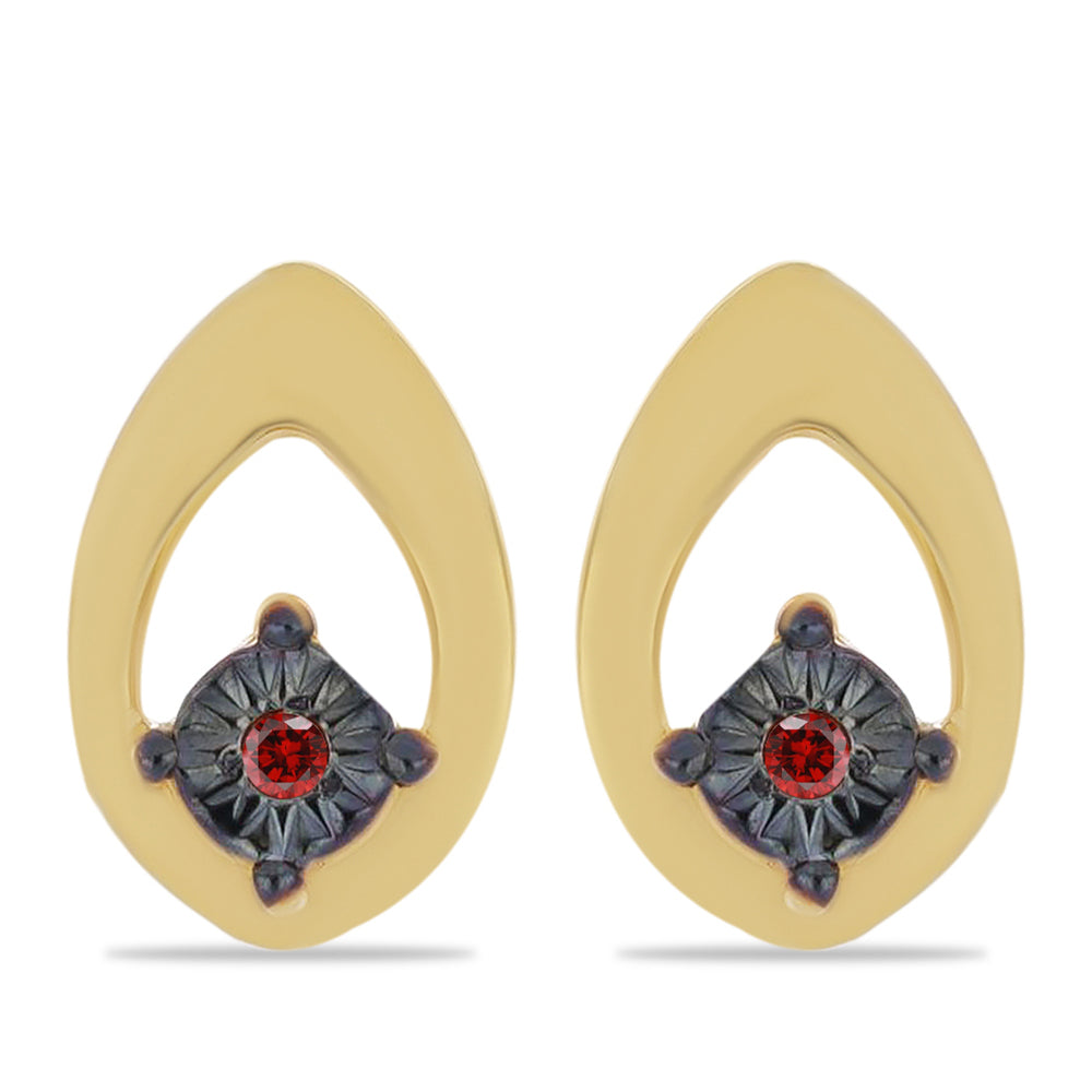 Pendientes de Plata Bañada en Oro con Diamante Rojo