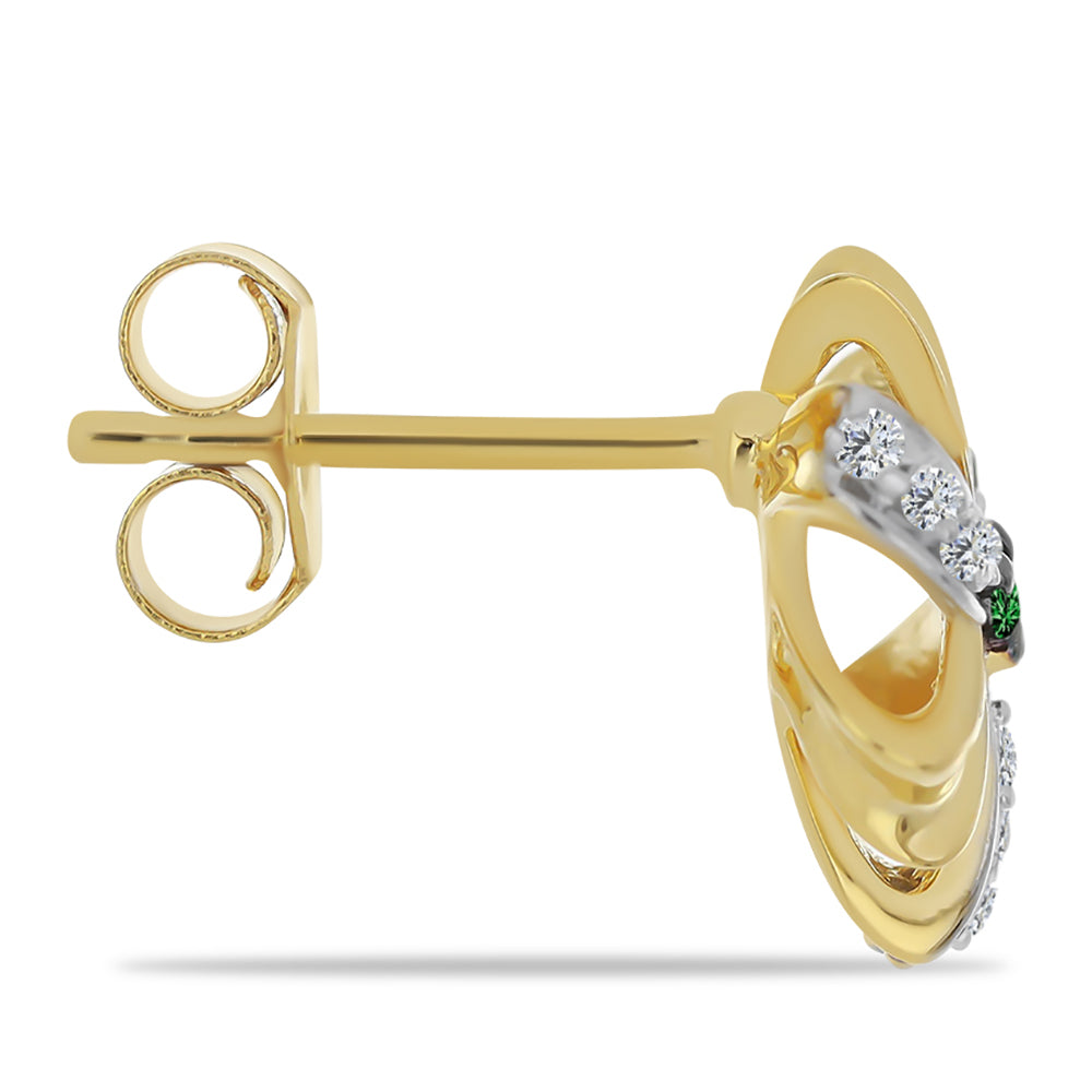 Pendientes de Plata Bañada en Oro con Diamante Verde y Zircón Blanco