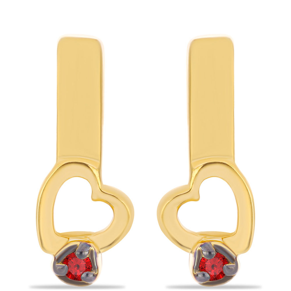 Pendientes de Plata Bañada en Oro con Diamante Rojo