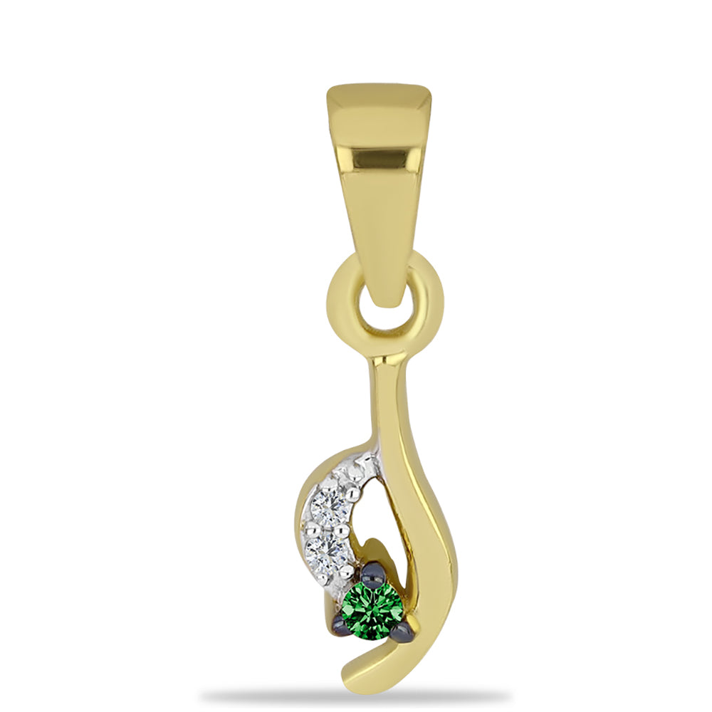 Colgante de Plata Bañada en Oro con Diamante Verde y Zircón Blanco