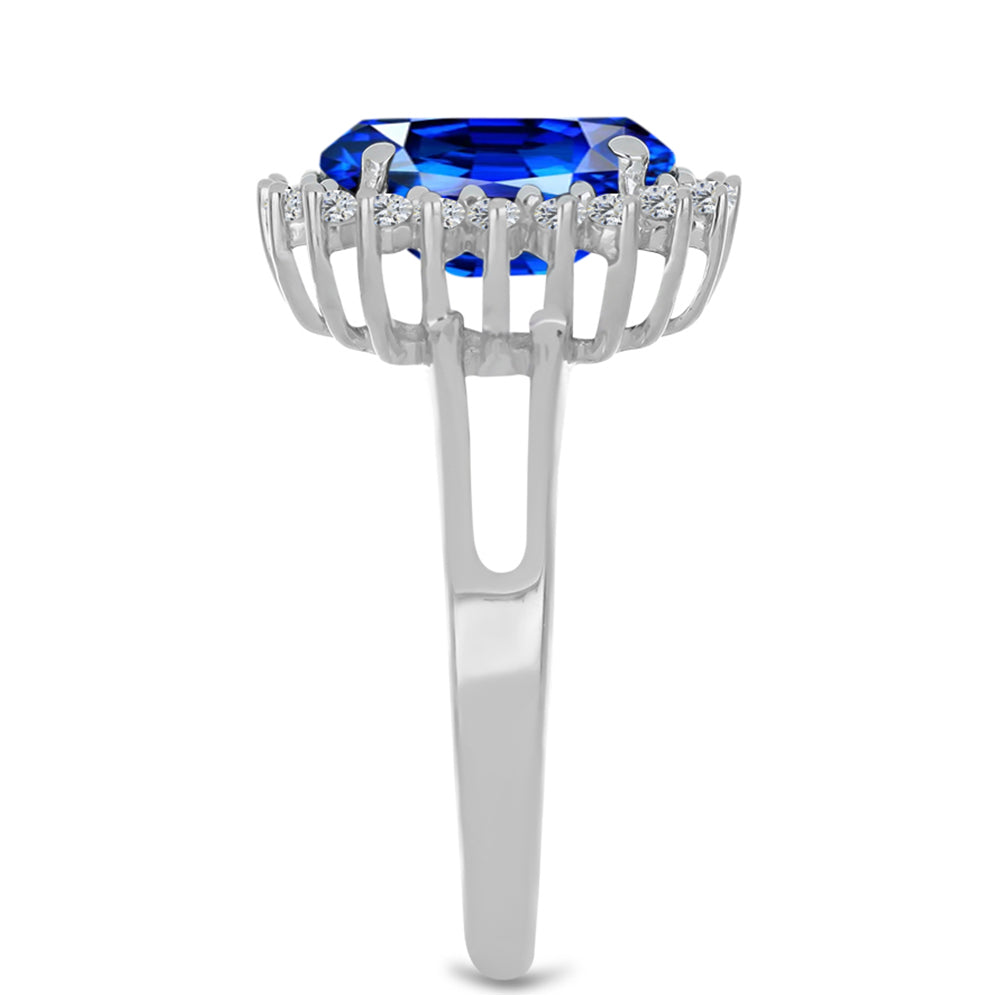 Anillo de Plata con Zafiro artificial y Zircón Blanco