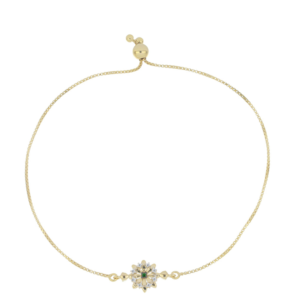 Pulsera de Plata Bañada en Oro con Diamante Verde y Zircón Blanco
