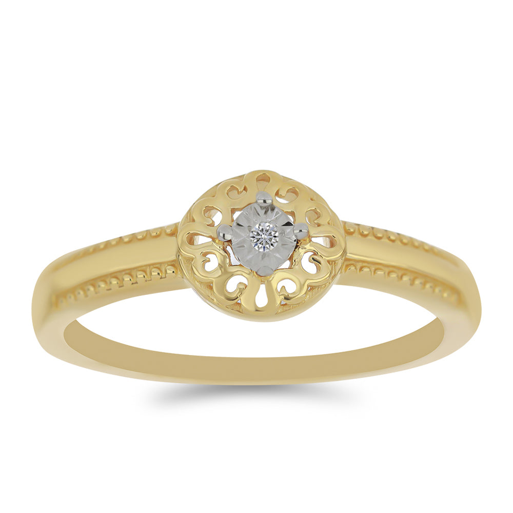 Anillo de Plata Bañada en Oro con Diamante blanco