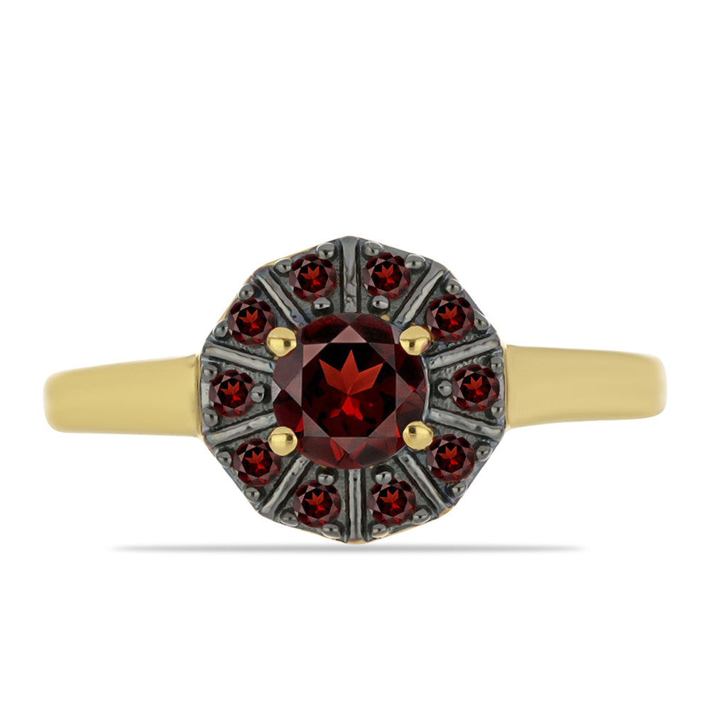 Anillo de Plata Bañada en Oro con Granate Barton