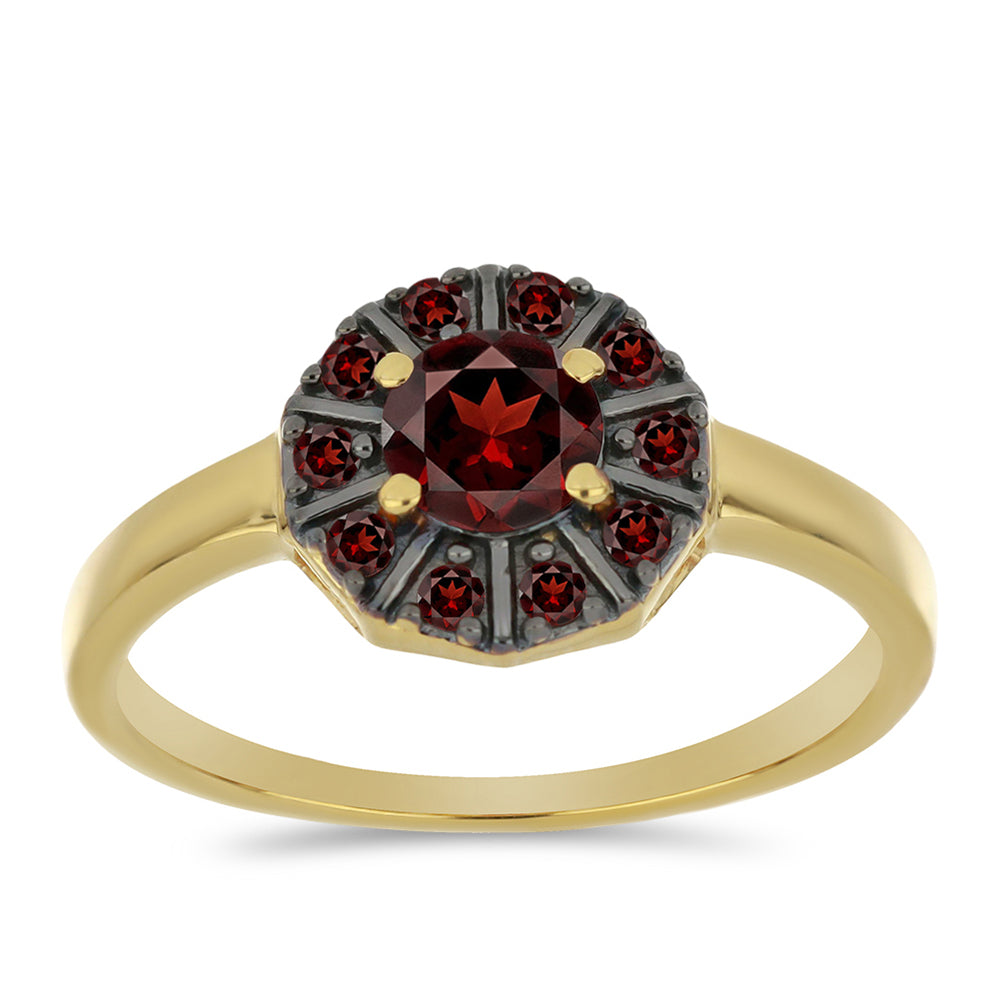 Anillo de Plata Bañada en Oro con Granate Barton