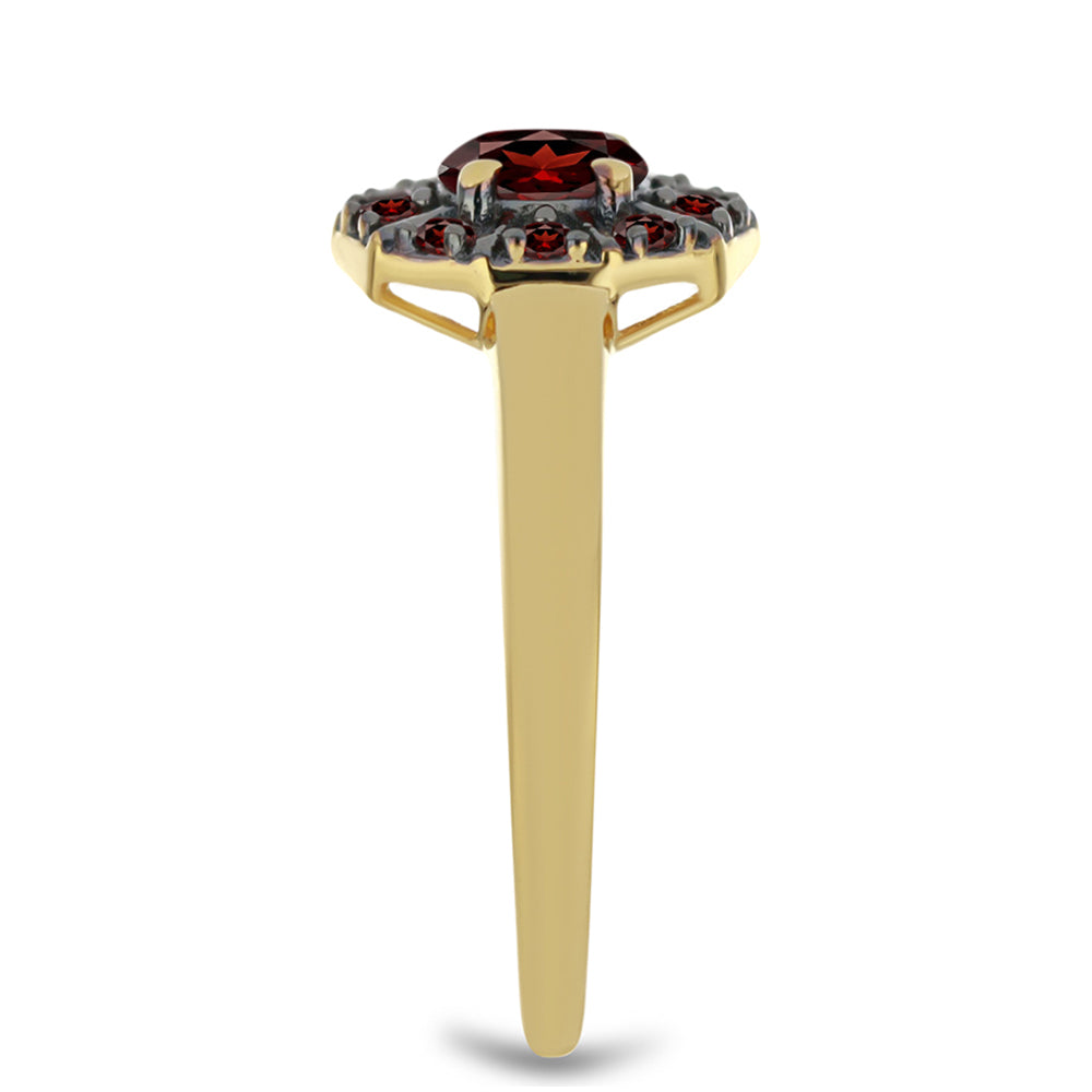 Anillo de Plata Bañada en Oro con Granate Barton